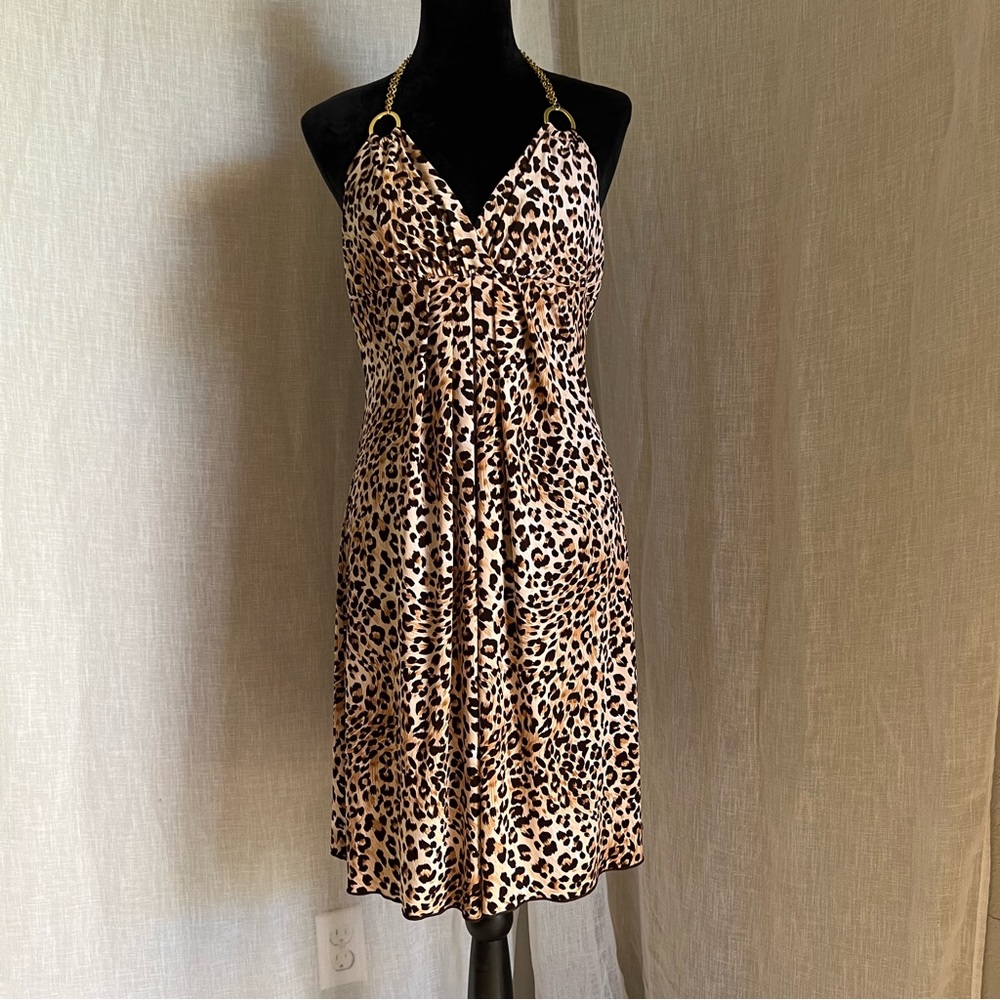 Cheetah Print Dress with Gold Halter Straps.